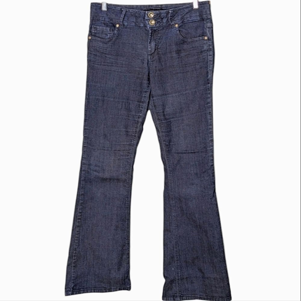 d. jeans Dark Wash Mid Rise Stretch Flare Wide Waistband Denim Jeans size 12